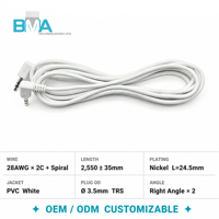 Kabel Audio Stereo 3.5mm Sudut Kanan OEM/ODM Panjang Kustom UL2725 28AWG PVC Putih untuk Koneksi Audio Speaker Headset