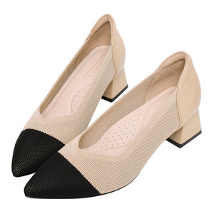 2025 Trend Beige Knit Block Heels Elegant Pumps with Stylish Design - Product Image 2