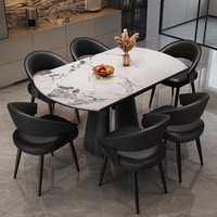 Ensemble de table à manger extensible et convertible ronde avec 6 chaises, plateau en bois massif, design moderne, écologique et durable, meubles pour la maison