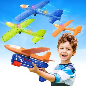 Avión con luz LED de 17,5 ", Avión de espuma grande para lanzar, 2 modos de vuelo, avión planeador, juguete volador para niños, regalos