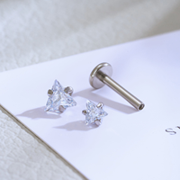 Kaishee G23 Piercings Labret en Titane avec Zircon Étoile et Cœur, Or, pour Lèvre, Oreille, Hélix, Cartilage, Lobe, Daith, Bijoux Corporels