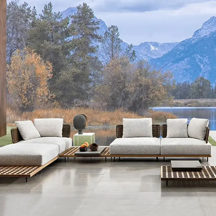 Tuin Buiten Luxe Houten Kunstmatige Rotan Sofa Set Hoekbank Terrasmeubilair