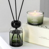 Coffret Cadeau Luxe Diffuseur à Bâtonnets et Bougie Parfumée Cire de Soja Sans Alcool Verre Vert Huile Essentielle Végétale Parfum Longue Durée