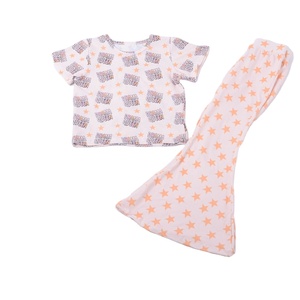 Ensemble Pyjama Fille en Soie Lactée Imprimée de Haute Qualité Bd2-2 : T-shirt à Manches Courtes et Pantalon Patte d'Éléphant – Vente en Gros - Product Image 2