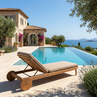Chaise longue d'extérieur en teck, chaise longue de patio avec coussin de 8 cm et roues en teck