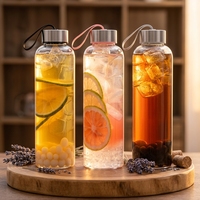 Bouteille d'eau en verre de qualité alimentaire multi-tailles avec couvercle en acier inoxydable, bouteille réutilisable pour café froid et jus