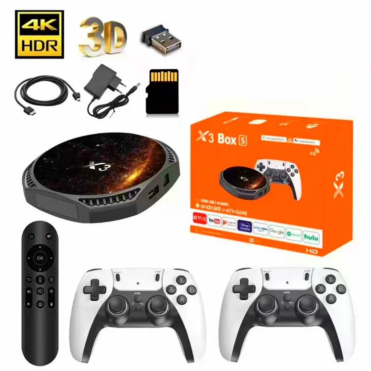 2024 X3 Trò Chơi Thanh 4K Set Top Box 20000 Trò Chơi 64GB Android 13.0 Chơi Game Giao Diện Điều Khiển Retro Video Trò Chơi Giao Diện Điều Khiển Cho PS4/GBA TV Chơi Game B