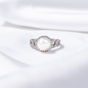 Bague de fiançailles KAMMY 8,5-9 mm tendance en argent 925 avec serti griffe géométrique et perle d'eau douce blanche de qualité AAA - Product Image 4