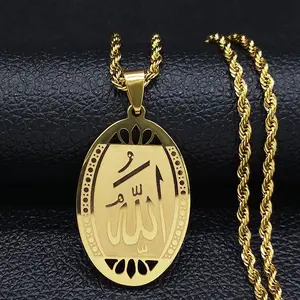 Islam Emas Sabit Liontin Kalung Stainless untuk Pria Kalung Pria Liontin Perhiasan Allah Bernoda Gratis Perhiasan