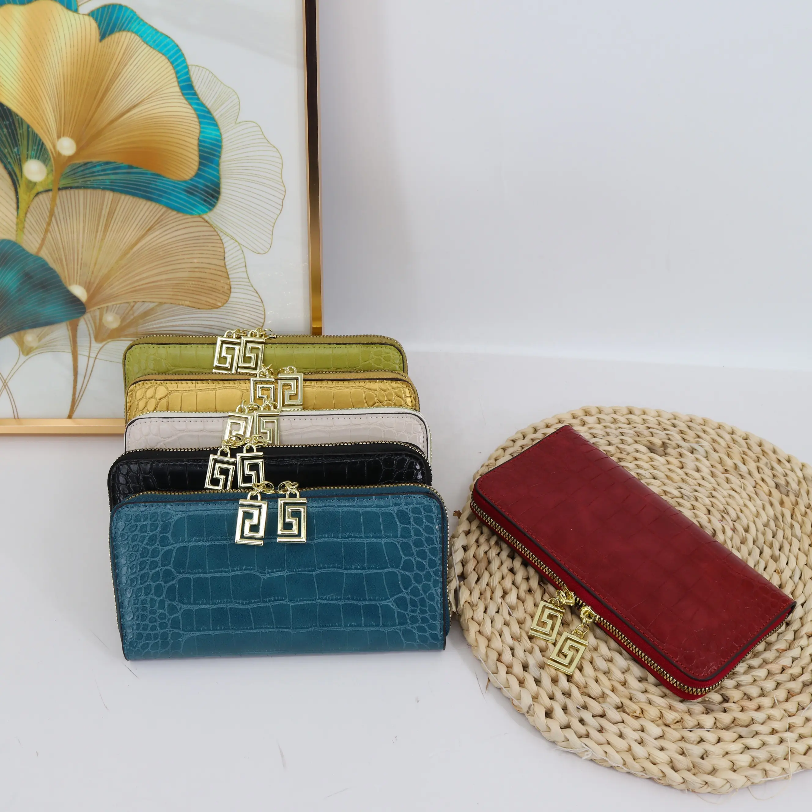 Moda el çantası uzun fermuar cep telefonu debriyaj çanta timsah kartı cüzdan kadın tasarımcı uzun fermuar bayanlar cüzdan 20 cm