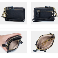 Dompet Mini Kulit PU dengan Ritsleting, Lapisan Poliester, Tahan Air, Unisex, Dompet Koin Pendek, Dompet Kartu Multi-Fungsi