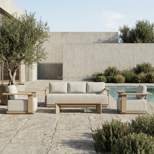 Set Divano Sezionale da Esterno per Tutte le Stagioni - Base in Teak Premium con Spessa Imbottitura in Spugna Impermeabile per Giardino, Piscina e Balcone Aperto - Product Image 1