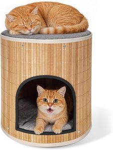 Hoogwaardige ronde natuurlijke bamboe houten kattenbed hol binnenhuis kubus - Product Image 1