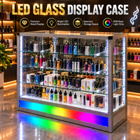Vitrine d'exposition en verre en gros avec éclairage LED, base RGB et étagères en verre trempé réglables