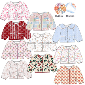 Giacca personalizzata per bambini con bottone trapuntato in cotone caldo, <span class=keywords><strong>cappotto</strong></span> <span class=keywords><strong>invernale</strong></span> per ragazze con stampa natalizia e motivi floreali - Product Image 1