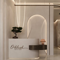 Conception d'intérieur pour salon de coiffure tout-en-un |   Décoration de boutique de beauté aux tons neutres de luxe, ensemble de meubles sur mesure pour toute la boutique