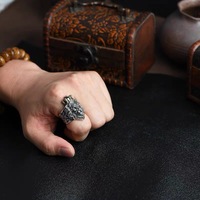 Bague de personnalité en argent sterling 925 en forme de lion rétro unique en gros pour hommes