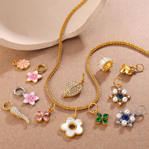 Pendentif fleur orné de strass pour la fabrication de colliers, accessoire de bijouterie DIY, plaqué acier inoxydable - Product Image 3