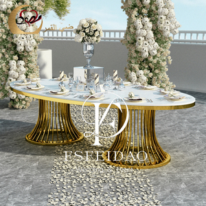 Mesa de Comedor Ovalada de Lujo Moderna con Tapa de MDF y Hierro para 12 Personas, para Uso en Hoteles y Exteriores - Product Image 2