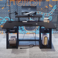 Bureau d'ordinateur en forme de L avec cadre métallique extensible noir, montage facile, bureau à domicile, table d'angle pour jeux