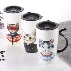 Tasse à café avec couvercle, en céramique, motif chat mignon, de grande capacité 600ml, tasse pour animaux, gobelet créatif, pour le thé, le lait, les cadeaux, nouveauté - Product Image 1