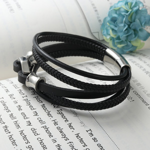 yunnique Titanium Steel Woven Leather Bracelet Black Hexagon Shape Fashion Jewelry for Men and Women - Product Image 2