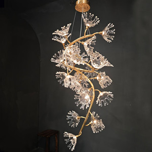 Modern Simple Spiral Glass Chandelier Gold LED 3000K Stairwell Personalized Restaurant Bar Counter Villa Art Atmosphere Designer - Product Image 2
