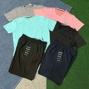 Completo Sportivo Estivo da Uomo ad Asciugatura Rapida, Set da Corsa Traspirante, Maglietta a <span class=keywords><strong>Maniche</strong></span> <span class=keywords><strong>Corte</strong></span> e Pantaloncini, 2 Pezzi, Tuta Leggera per Allenamento e Palestra - Product Image 1