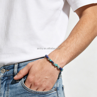 Bracelet personnalisé en perles irrégulières de cristaux naturels (Lapis Lazuli, Turquoise), en acier inoxydable plaqué or 18 carats, avec fermoir mousqueton, idéal comme cadeau