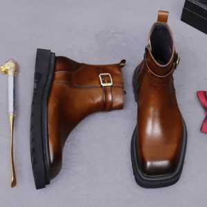 Botas de Diseñador ASTON M.JAZZ 2025, Estilo Chelsea con Cordones, Piel Vacuna, Casuales de Negocios, Plataforma, Patchwork, Ligeras, Antideslizantes - Product Image 6