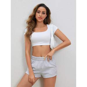 Shorts de survêtement personnalisés pour femmes, taille haute, élastiques, décontractés, pour l'été, avec poches, en molleton respirant - Product Image 1