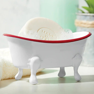 <strong>Bath</strong> Toilet Supplies 16cm EU Market Retro Vintage Style Custom <strong>White</strong> Blue Rim Enamel Metal Soap Dish Holder with Drip <strong>Tray</strong> - Product Image 6