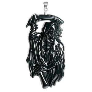 Colgante original de jade natural con diseño de calavera, guadaña y dios de la muerte, hecho de plata S925 con un diseño oscuro moderno y único. - Product Image 4