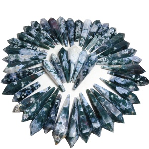 Vente en gros de baguette à pointe en cristal naturel pierre précieuse mousse agate duzy <span class=keywords><strong>pendule</strong></span> pour la décoration - Product Image 1