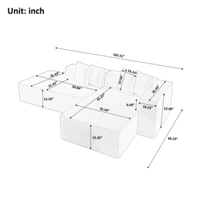 Ensemble de canapé modulaire moderne en forme de L, trois places, côté gauche, rembourré en tissu flanelle, appartement, salon, chambre à coucher, coussin - Product Image 6