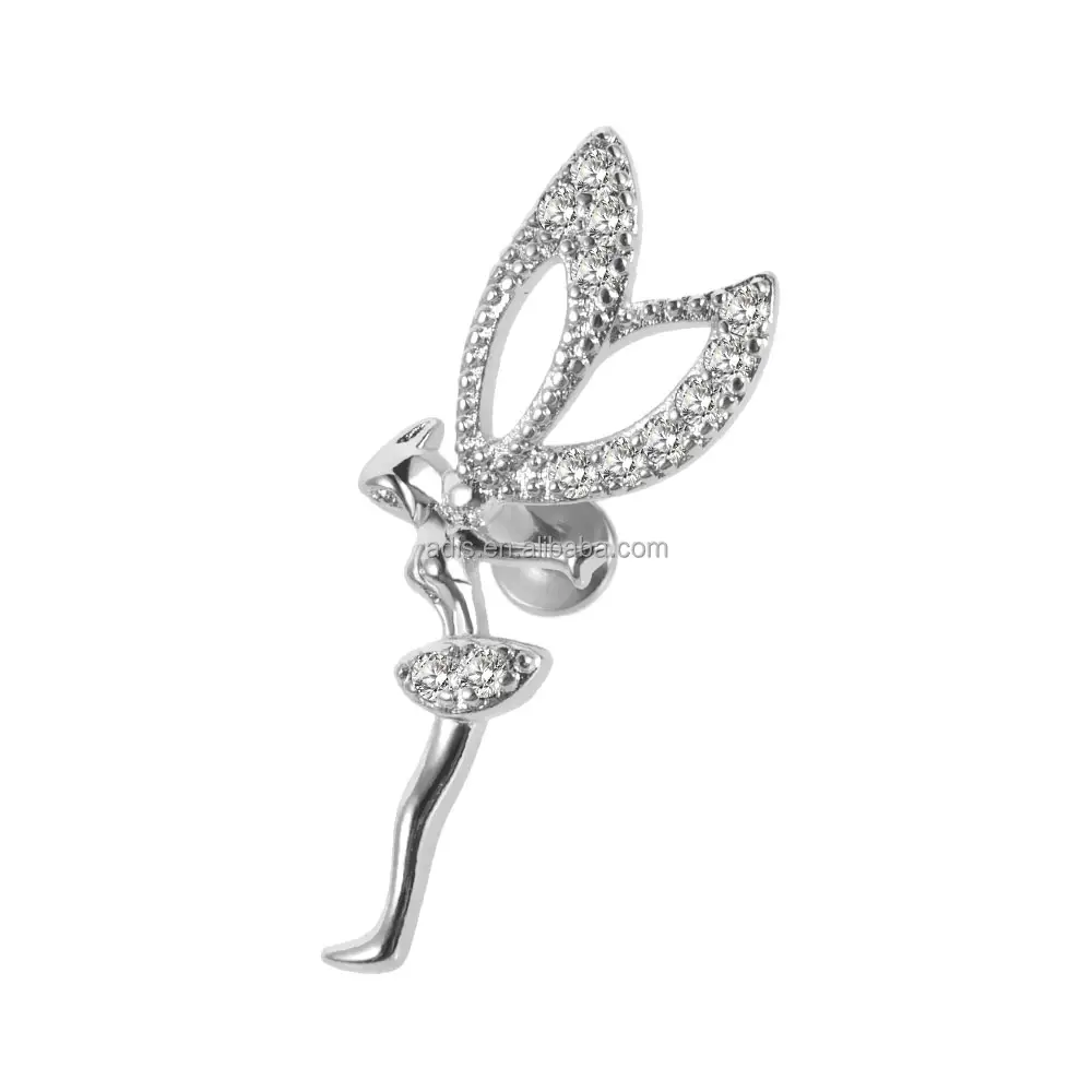 Article de vente chaud en acier inoxydable collé gemme Piercing bijoux lèvre goujon nouvelle personnalité papillon femme de chambre Labret