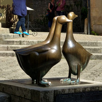 Décoration de jardin moderne, statue de canard en bronze antique poli, taille réelle