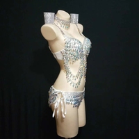 Soutien-gorge Bikini pour femmes, Sexy, en cristal, avec des strass, costume de discothèque, danse pôle, cosplay