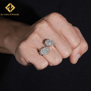 <b>Iced</b> Out Hamsa Hand <b>Ring</b> Lab Grown Diamond Baguette Round Cut S925 Hip Hop Jewelry Men - Product Image 6