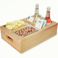 Porte-gobelet et porte-boisson en bambou avec couvercle amovible avec plateau à collation pour milieu de canapé, canapé, lit