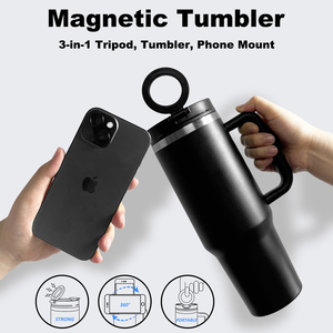 Magnetic 40oz Classic Double Wall Stainless Steel Tumbler with <b>Handle</b> and <b>Phone</b> Mount for Camping-Eco-Friendly - Product Image 3