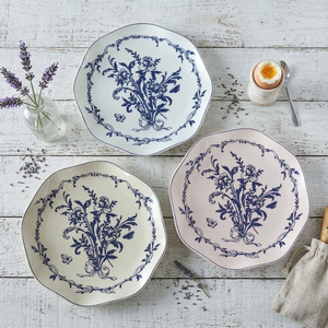 Juego de <span class=keywords><strong>Vajilla</strong></span> de Porcelana con Calcomanías Florales Azules Vintage, Platos Octagonales Festoneados de Cerámica, Tazones, <span class=keywords><strong>Vajilla</strong></span> en Color Crema y Verde Salvia para Cafeterí<span class=keywords><strong>a</strong></span> - Product Image 3