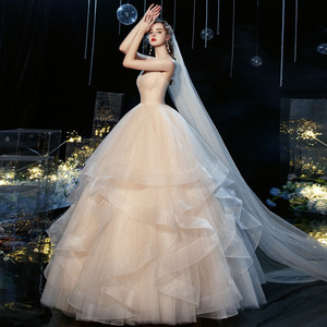Wedding Dress Strapless Ball Gown Champagne Color Floor Length Simple Elegant Princess Style Natural Waistline - Product Image 3