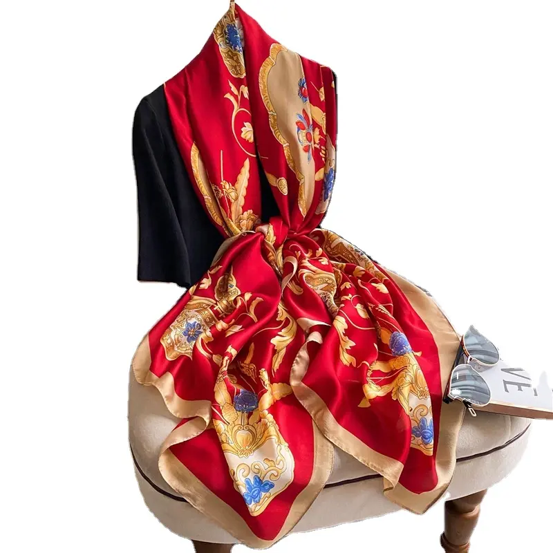 Vente en gros 2022 Offre Spéciale Foulard en satin bon marché Long Foulard en soie Imprimé Fashion New Vintage Soft Women Design Red Opp Bag OEM Plain