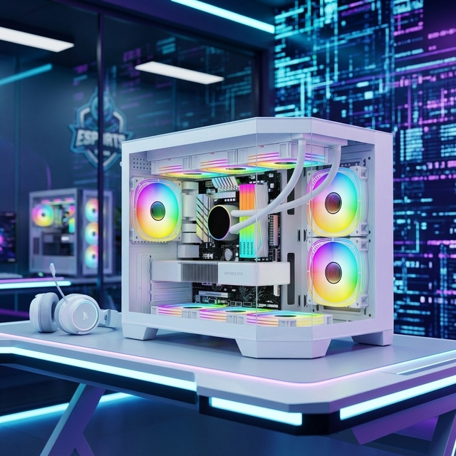 Full Tower PC Gaming Case with Display Screen 7 Fans 3 Sides Tempered Glass Plastic Panel Back USB Port with Power Supply