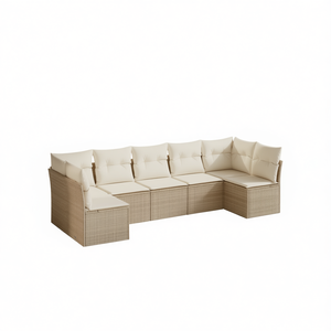 Ensemble de canapés de jardin en rotin beige crème avec coussins en mousse haute densité, mobilier d'extérieur au design contemporain, imperméable - Product Image 1