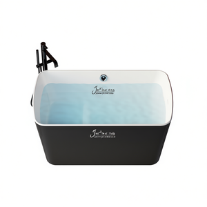 Bañera independiente de acrílico de 49 x 28 pulgadas, cuadrada, estilo japonés, color negro brillante, con desagüe central. - Product Image 1