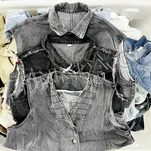 factory wholesale summer casual boutique weighted denim vest top with multi-pocket used clothing in bales mixed