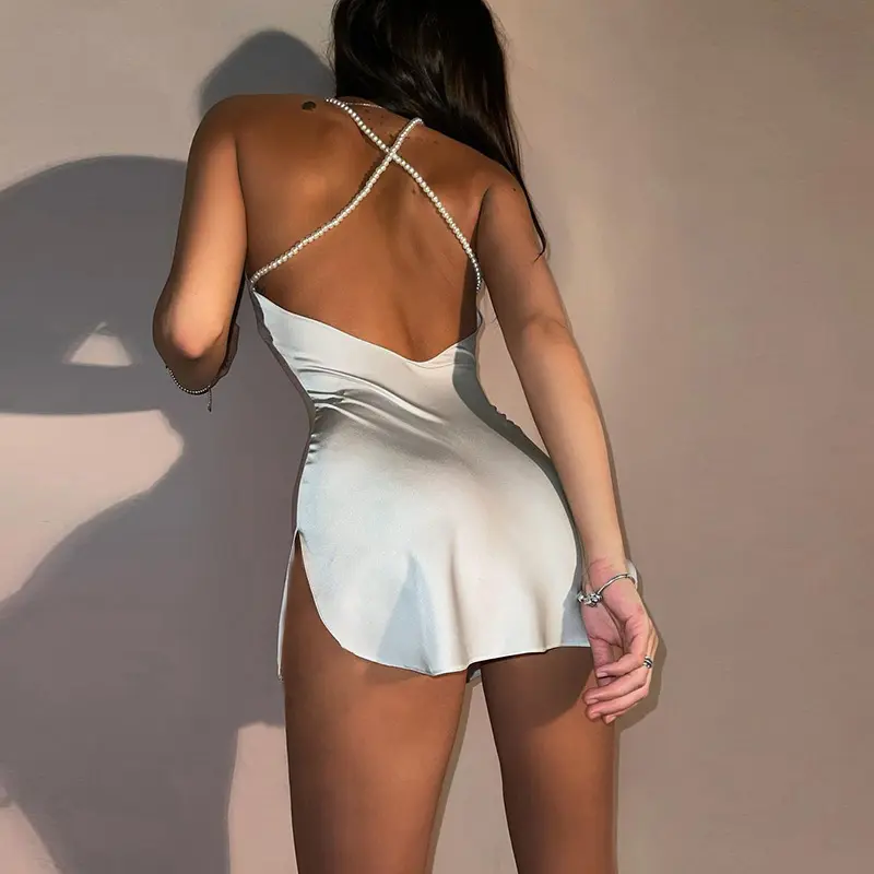 2022 Hot Sexy Spaghetti Strap Mini Dress Women Summer Beach Party Club Backless Slit Vestidos Wholesale Cheap Bodycon Dresses