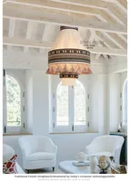 Lustre en tissu de coton et de lin avec corde en fer, style bohème marocain rétro, LED, économie d'énergie, hauteur réglable, pour salon